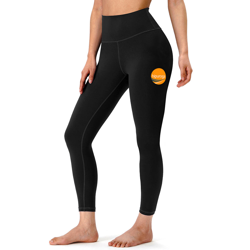 Vibrant orange custom logo printed on high-performance black leggings