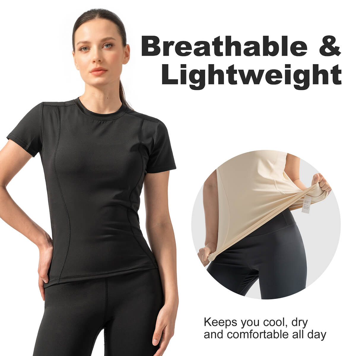 Custom High-Stretch Yoga Tee with Classic  Crew Neck