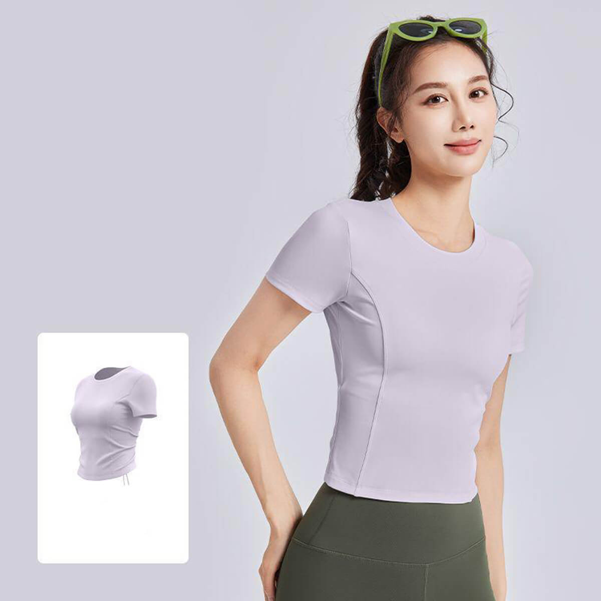 Drawstring-Back Yoga Top with Built-In Pads