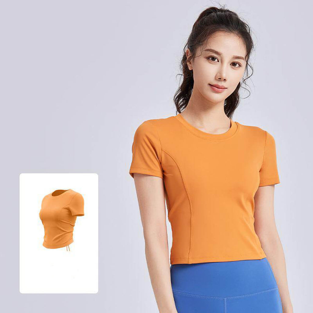 Drawstring-Back Yoga Top with Built-In Pads