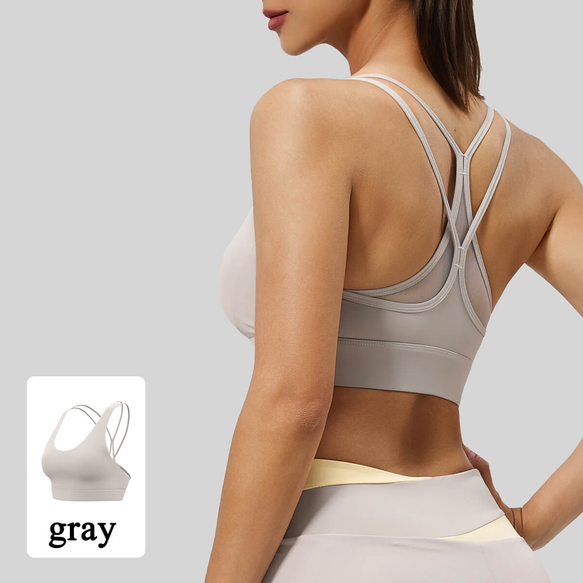 Women's White Multi-Strap Mesh Back Sports Bra with Breathable Mesh Detail
