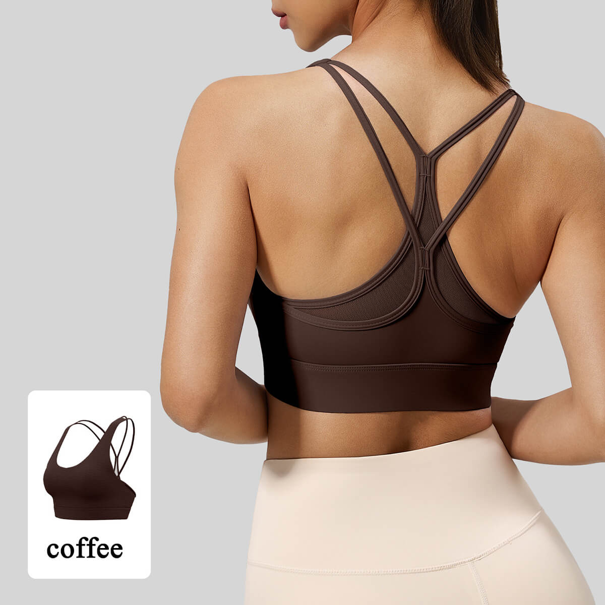 Women's White Multi-Strap Mesh Back Sports Bra with Breathable Mesh Detail