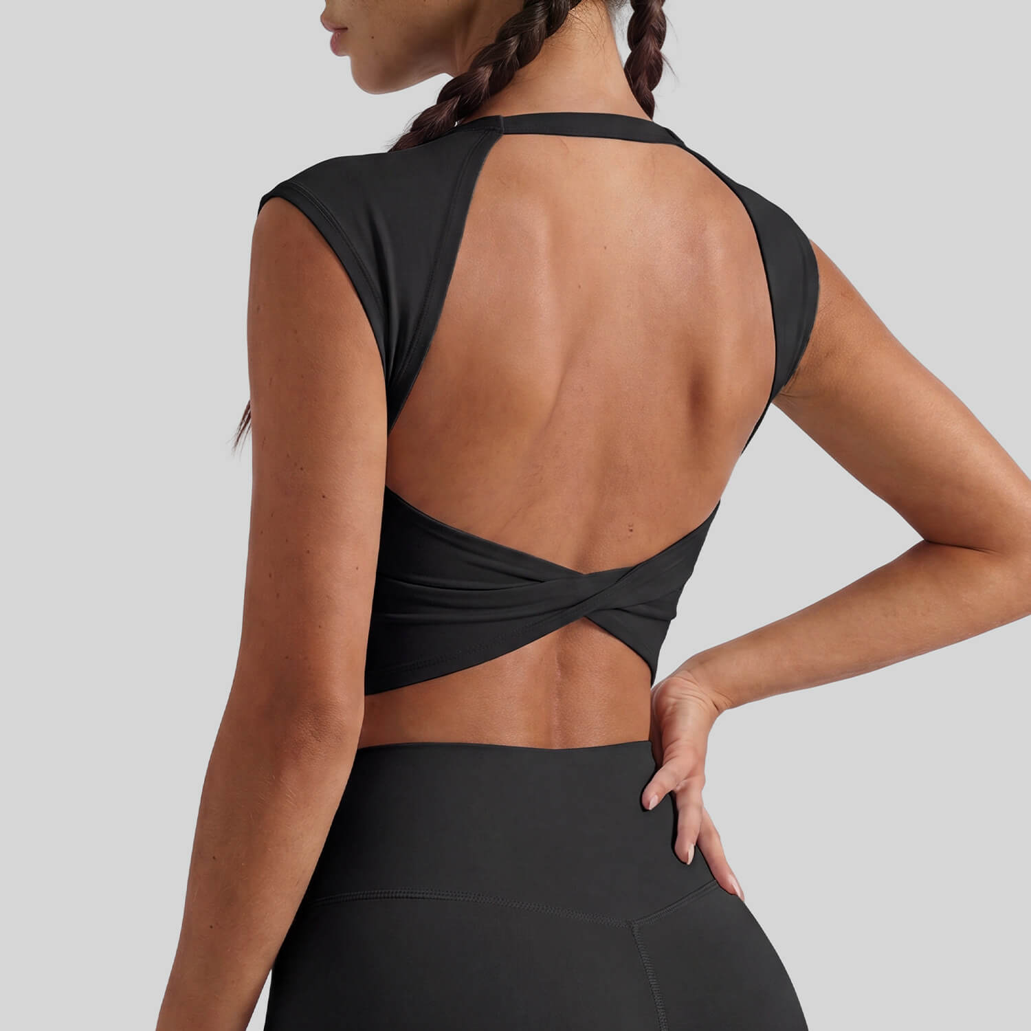 Women's Crossover Open Back Yoga Crop Top - Vibrant Pink Workout Tank