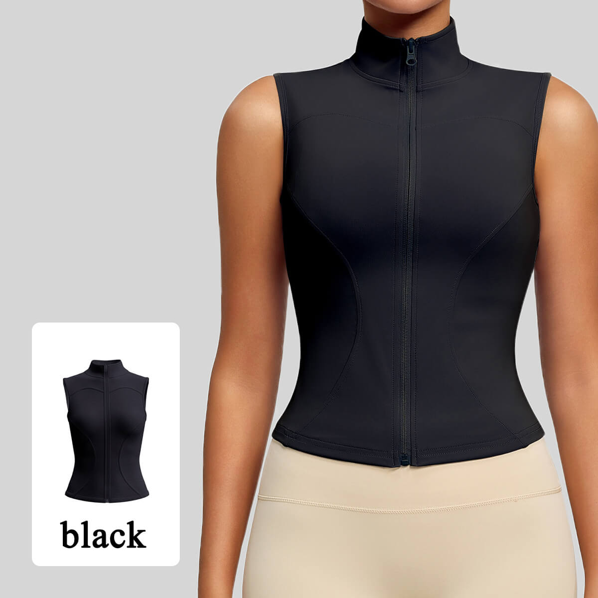 Women's Full Zip Sleeveless Yoga Vest - High Neck Slim Fit Athletic Jackets