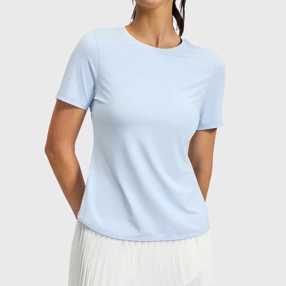 Women's Open-Back Crossover Tennis Tee | Cutout Yoga Short Sleeve