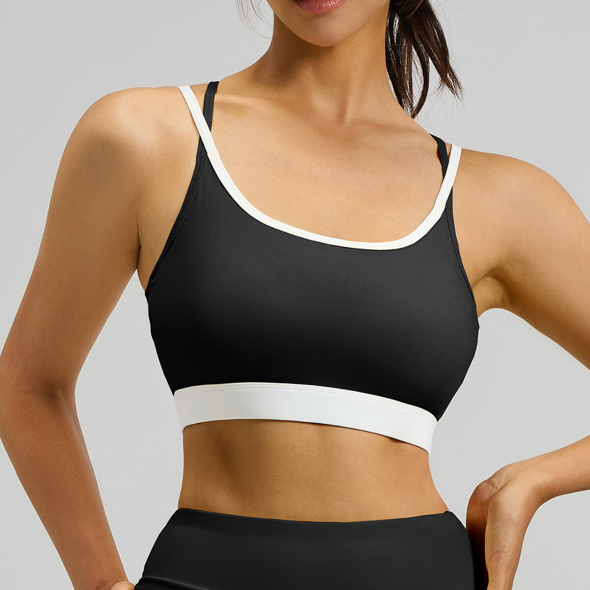 Women's Contrast Trim Crisscross Back Sports Bra | Double Strap Yoga Top