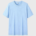 Unisex plain casual cotton workout t-shirt in sky blue with custom logo, direct clothing manufacturer - front view.