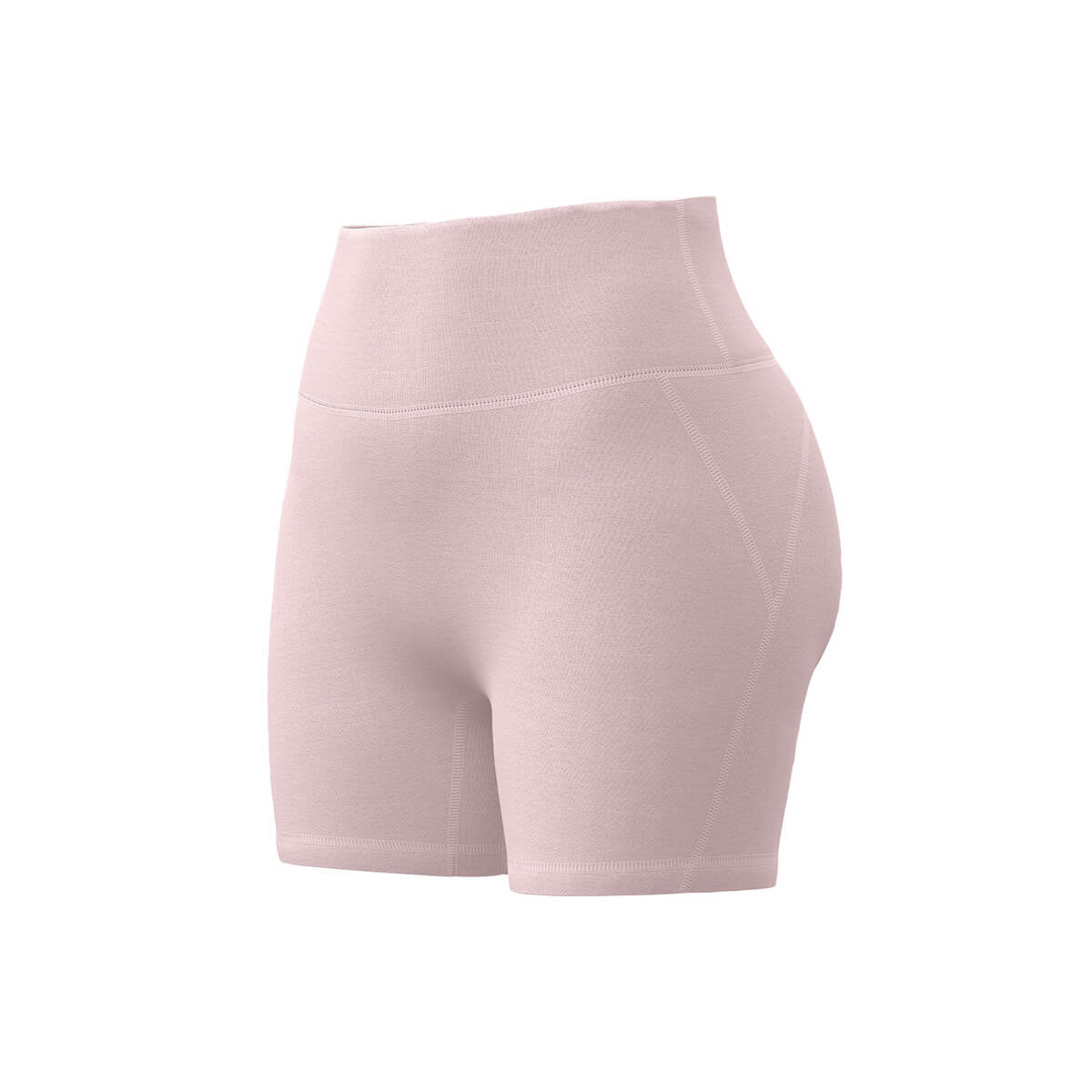 Professional studio product image of pink high-waisted peach lift athletic shorts on a plain background.