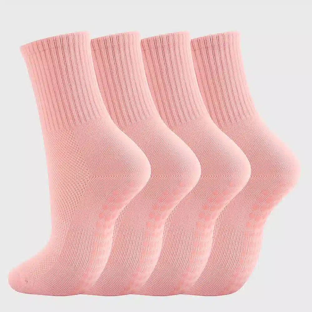 Women's breathable arch support pilates grip socks in pink with custom logo, direct clothing manufacturer.